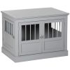 Wooden Dog Crate Furniture – End Table Style Pet Crate with Triple Doors & Steel Tubes (Pewter Gray)