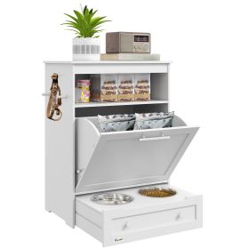 Pet Feeder Station with Storage & Raised Dog Bowls – White Multi-Function Feeding Cabinet Dog Bowls, White
