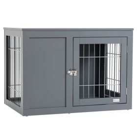 33" Furniture-Style Indoor Dog Crate – End Table Pet Kennel with Double Doors & Lock System (Gray) for Small & Medium Dogs