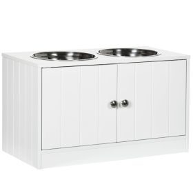 Elevated Dog Bowls with Storage Cabinet – Raised Feeding Station with 44L Storage Capacity (White)