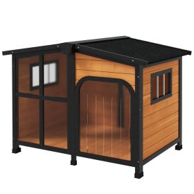 Large Outdoor Doghouse – Weatherproof Doghouse with Openable Roof & Wide View Windows (Up to 66 lbs)