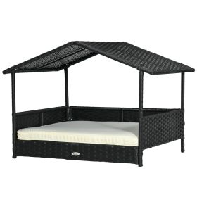 Wicker Doghouse – Indoor/Outdoor Pet Lounge with Removable Cushion (Cream White)