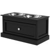 Elevated Dog Bowls with Storage Drawer – Raised Dog Feeding Station with Stainless Steel Bowls (Black)