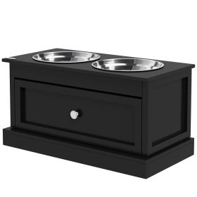 Elevated Dog Bowls with Storage Drawer – Raised Dog Feeding Station with Stainless Steel Bowls (Black)