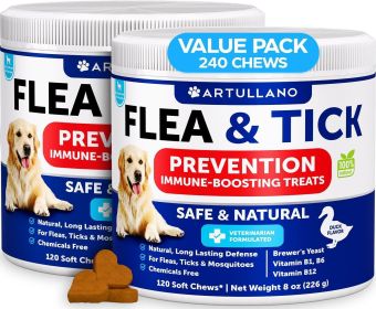 Natural Flea & Tick Chews for Dogs – Duck Flavor Soft Chew Supplement with Vitamins B1, B6 & B12 (All Breeds)