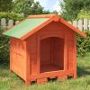 Solid Pine Wood Doghouse – Durable Brown Outdoor Pet Shelter (25.6" x 25.6" x 24.2")