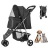 Foldable Pet Stroller – 35 lb Capacity 3-Wheel Dog & Cat Stroller with Mesh Windows & Cup Holders