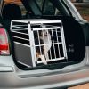 Aluminum Dog & Cat Transport Box – 35" x 25" x 27" Car Travel Crate (Black & Silver)