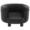 Dog Sofa Black Faux leather, plush, solid fir wood