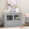 Wooden Dog Crate Furniture – End Table Style Pet Crate with Triple Doors & Steel Tubes (Pewter Gray)