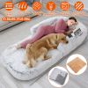 Large Foldable Human Size Dog Bed With Pillow Blanket Flurry Plush Napping Human-Sized Dog Bed Machine Washable Zipped Removable Cover For Pets Kids A