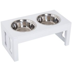 23" Wooden Elevated Dog Bowl Station – White
