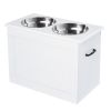 White Raised Pet Dining Station with Food Storage and Steel Bowls for Big Pups