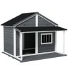 Outdoor Dog House Cabin Style for Medium/Large Dogs, Wooden Raised Pet Kennel with Asphalt Roof,Loading 53 lbs., Gray