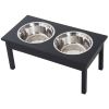 23" Elevated Wooden Dog Feeding Station with 2 Bowls – Black