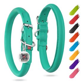 Cyan Ultra Soft Rolled Leather Dog Collar – Soft Padded Adjustable Leather Dog Collar (Large)