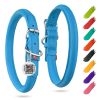 Blue Ultra Soft Rolled Leather Dog Collar – Soft Padded Adjustable Leather Dog Collar (Small)