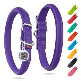 Purple Ultra Soft Rolled Leather Dog Collar – Soft Padded Adjustable Leather Dog Collar (Large)