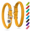 Yellow Rolled Leather Dog Collar – Ultra Soft Padded Adjustable Collar for Medium Dogs
