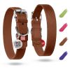 Brown Genuine Leather Dog Collar – Adjustable Durable Leather Collar with QR Safety Tag