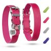Pink Genuine Leather Dog Collar – Adjustable Durable Leather Collar with QR Safety Tag