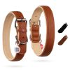Brown Soft Leather Dog Collar – Adjustable Padded Dog Collar with QR Safety Tag
