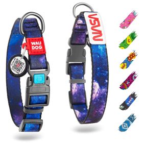 NASA Pattern Nylon Dog Collar – Adjustable Reflective Dog Collar with QR ID Tag