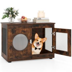 2-in-1 Dog Crate End Table – Rustic Brown