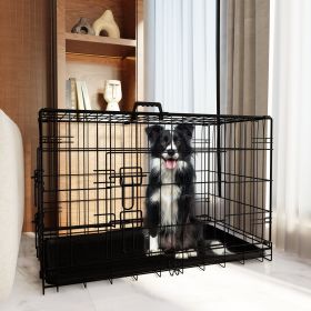 Dog Crate – 42 Inch Large Dog Cage with Divider and Plastic Leak-Proof Pan Tray