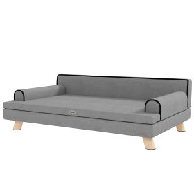 Elevated Dog Sofa Bed, Cat Couch with Cushion, Washable Cover, Wooden Legs, for Medium & Large Dogs, Light Grey