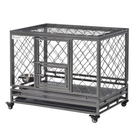 Heavy Duty Dog Crate w/ Wheels, Openable Top, Removable Tray, Bowl, for Large Dogs-Sized Dogs, 36.4" x 24.4" x 31.1"