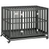 44" Heavy Duty Steel Dog Crate Kennel Pet Cage with Wheels for Convenient Access Anti-Pinching Floor, Black