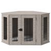 Dog Crate Furniture with Cushion, 41 Inch Corner Design Dog Crate End Table for Medium Dogs, Grey