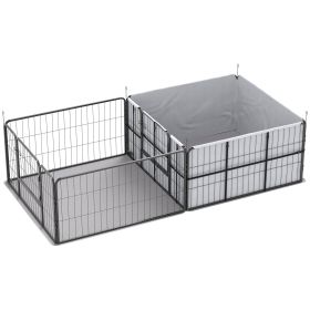 7 Panel Dog Whelping Box Convertible DIY Pet Playpen with Washable Pee Pads, 600D Oxford Fabric, 96" x 48" x 24"