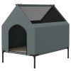 Dog House Outdoor Elevated Dog Bed with Removable Cover, Mesh Windows, Storage Bag, for S and M-Sized Dogs, Grey