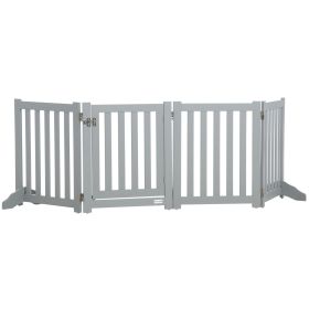 23.5"H Foldable Dog Gate with Door, 4 Panels Freestanding Pet Gate Barriers Indoor with Support Feet, Puppy Fence for Small Dogs, Grey