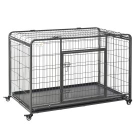 Folding Dog Crate Heavy Duty Cage for Extra Large Sized Dogs with Double Doors, Lockable Wheels Tray, 49" x 30" x 32"