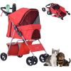 Pet Stroller Foldable Carrier for Cat, Dog and More 4 Wheels Travel Jogger with Cup Holder, Storage Basket, 360 Â° swiveling front wheels, Easy Fold