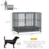 Heavy Duty Dog Cage 42 Metal Kennel with Wheels Double Door Removable Tray Gray