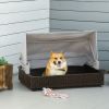 Elevated Wicker Dog House Pet Sofa Rattan Cat Bed with Roof for Patio Coffee