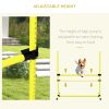 4 Piece Dog Agility Set with Adjustable Height Jump Bars, Carry Bag, Displacing Top Bar, Yellow Yellow