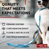 Blue Rolled Leather Dog Leash 4Ft x 0.5 in for Small Medium and Large Dogs Heavy Duty Leather Puppy Leash for Outdoor Walking Running Training