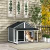 Outdoor Dog House Cabin Style for Medium/Large Dogs, Wooden Raised Pet Kennel with Asphalt Roof,Loading 53 lbs., Gray