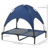 Elevated Dog Bed with Canopy, Portable Raised Dog Cot for L Sized Dogs, Indoor & Outdoor, 36" x 30" x 35", Dark Blue