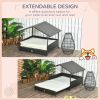 Outdoor Dog Bed Extendable Wicker Dog Bed w/ Waterproof Roof, Soft Cushion, for Small and Medium Dogs, Cream White
