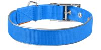Blue Reflective Nylon Dog Collar – Heavy-Duty Adjustable Puppy Collar with Metal Buckle