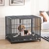 Heavy Duty Dog Cage 42 Metal Kennel with Wheels Double Door Removable Tray Gray