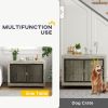 39" Dog Crate Furniture End Side Table with Wheels, Interchangeable Side Door, for Large Dogs, Gray