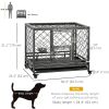 Heavy Duty Dog Crate w/ Wheels, Openable Top, Removable Tray, Bowl, for Large Dogs-Sized Dogs, 36.4" x 24.4" x 31.1"
