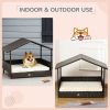 Elevated Rattan Dog House Outdoor with Canopy, Wicker Dog Bed with Water-Resistant Cushion, for Small and Medium Dogs Cream White